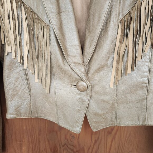 Vintage American Leather Genuine Leather Fringed Cropped Jacket - Picture 6 of 13
